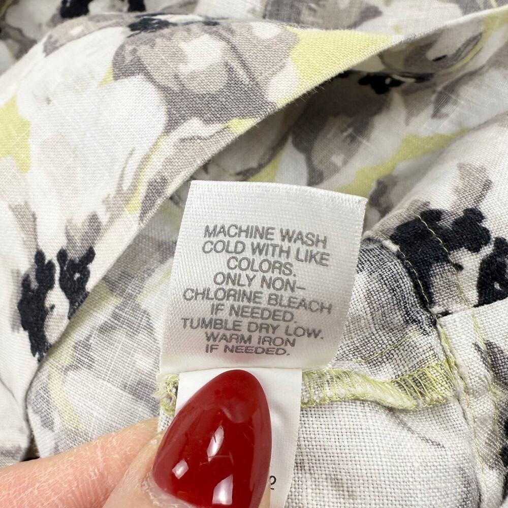 J Jill Floral 100% Linen Tank Dress Women's Large Petite White Gray Yellow - Picture 11 of 14